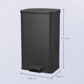Caixote do lixo para cozinha 40 litros grande com tampa, em aço 34,8 x 32,1 x 55,7 cm Preto