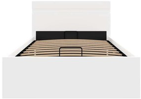 Cama hidráulica c/ arrumação LED 90x200cm couro artifi. branco