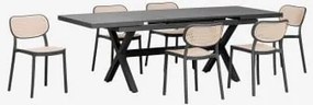 Conjunto De Mesa Retangular Extensível 180-240x90 Cm Em Alumínio Karena E 6 Cadeiras De Jardim Empilháveis Em Polipropileno Omar Cinza Grafito - Sklum