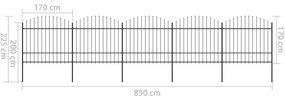 Cerca de jardim com topo em lanças (1,5-1,75)x8,5 m aço preto