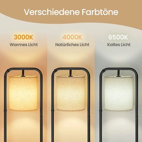 Candeeiro de pé com 3 prateleiras 29,9 x 31,8 x 160,5 cm, equipado com uma lâmpada LED e interruptor de pé, preto