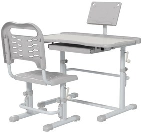Conjunto de Secretária e Cadeira para Crianças com Altura Ajustável e Ângulo da Mesa Ajustável 80x50x82-104cm Cinza e Branco