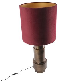 Abajur art déco bronze veludo tom vermelho com ouro 50cm - Bruut Art Deco