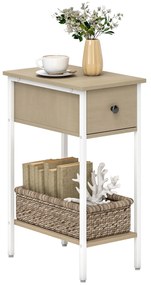 Mesa Auxiliar Estreita Mesa Auxiliar Industrial com Gaveta Prateleira Aberta e Estrutura Metálica 25x39,8x58,2 cm Madeira