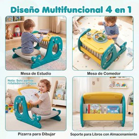 Conjunto de Mesa e Cadeira para Crianças em Forma de Baleia, 67 x 54 x 39 cm, Design 4 em 1, Verde