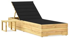 Espreguiçadeira de jardim com mesa e almofadão pinho impregnado