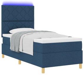 Cama Box com Colchão &amp; LED Azul 90x200 cm Tecido