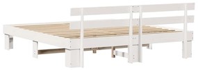 Estrado de cama com cabeceira branca 180x200 cm Madeira Maciça Pinho