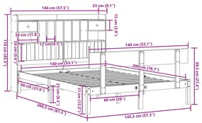 Cama com estante sem colchão 140x200 cm pinho maciço branco