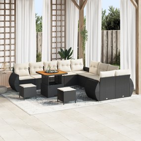 Conjunto de Sofás de Jardim vidaXL 13 Peças com Almofadas em Rattan Pr