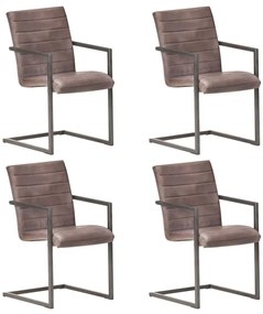 vidaXL Cadeiras de jantar cantilever 4 pcs couro genuíno castanho
