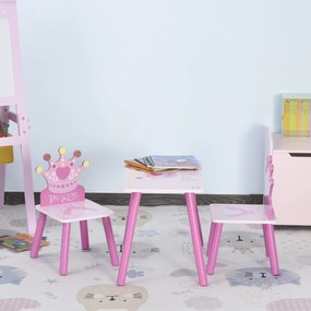 Conjunto de Mesa e 2 Cadeiras Infantis de madeira para crianças acima de 2 anos Set de Mesa 55x34x42cm e Cadeiras 28x26x50cm Rosa
