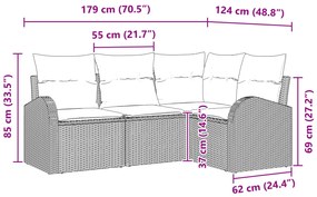 Conjunto de Sofá de Jardim de 4 Peças com Almofadas Castanho de Polira