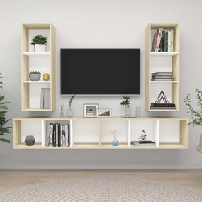 vidaXL Armários de parede p/ TV 4pcs derivados madeira branco/sonoma