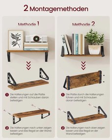 Conjunto de 2 prateleiras de parede 12,7 x 40 x 11,2 cm Castanho vintage + Preto