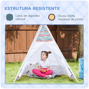 HOMCOM Tenda Tipi para Crianças acima de 3 Anos Tenda Tipi Infantil de Madeira Portátil com Janela para Interiores e Exteriores 120x120x155cm Branco