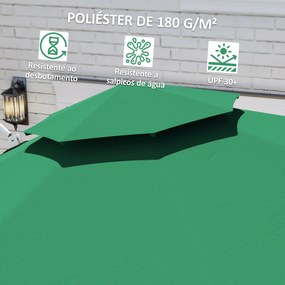Chapéu de Sol Excêntrico  Ø292 cm com Manivela Rotativo 360° Inclinação Ajustável Duplo Teto e Base Cruzada Verde Escuro