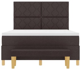 Cama Box Spring com Colchão &amp; Banco Castanho Escuro 140x200 cm Tecido