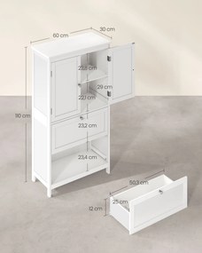 Armário de casa de banho 30 x 60 x 110 cm com 2 portas e 2 gavetas Branco