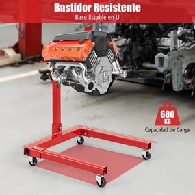 Suporte para motor com capacidade para 680 Kg 4 rodas resistentes com rotação de 360° e 4 braços ajustáveis Vermelho