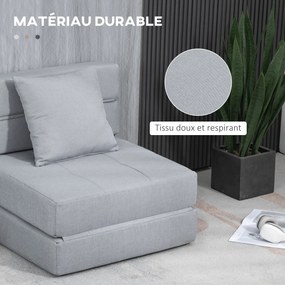 Poltrona-sofá-cama convertível de 1 lugar com 1 almofada com capa removível, tecido cinzento claro