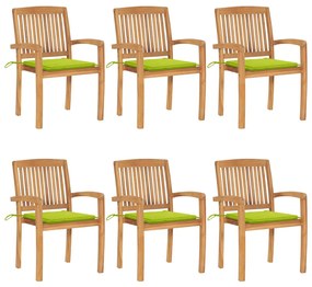vidaXL Cadeiras de jardim empiháveis c/ almofadões 6 pcs teca maciça