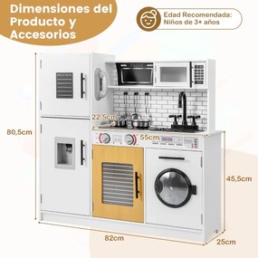 Cozinha de Brincar para crianças com forno, máquina de lavar roupa, micro-ondas, sons e luzes Brinquedo simbólico do chefe para crianças a partir dos