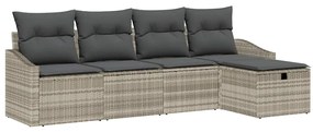 Conjunto de Sofás de Jardim 5 Peças com Almofadas Cinza Claro em Ratta