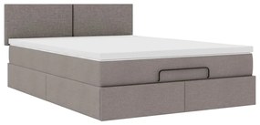Cama Otomana com Colchão &amp; LEDs Taupe 140x200 cm Tecido