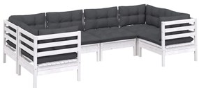 6 pcs conjunto lounge de jardim c/ almofadões pinho branco