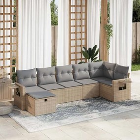 7 pcs conjunto de sofás p/ jardim com almofadões vime PE bege