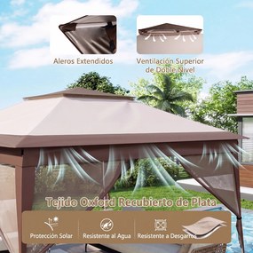 Tenda Dobrável, 300 x 300 cm com 4 sacos areia, 3 Alturas Ajustáveis, Castanho