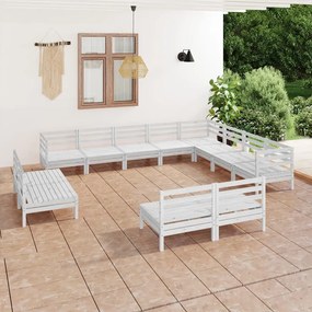 12 pcs conjunto lounge de jardim pinho maciço branco