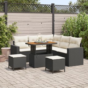 Conjunto de Sofá de Jardim com 8 Peças e Almofadas Preto Vime PE Acáci