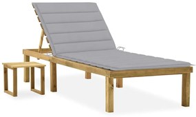 vidaXL Espreguiçadeira de jardim com mesa e almofadão pinho impregnado