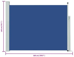 Toldo lateral retrátil para pátio 140x500 cm azul