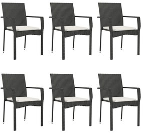 7 pcs conjunto de jantar p/ jardim c/ almofadões vime PE preto