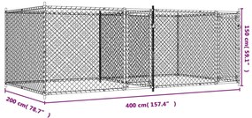 Jaula para cão com portas 4x2x1,5 m aço galvanizado cinzento