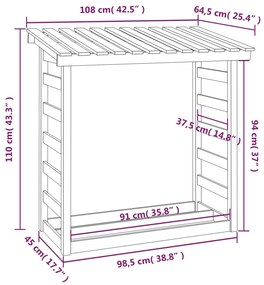 Suporte para lenha 108x64,5x110 cm pinho maciço branco