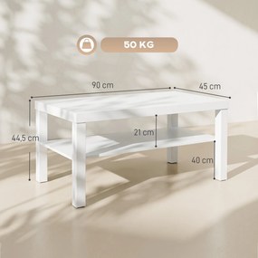 Mesa de Centro Mesa de Café para Sala com Prateleira Aberta Tampo Grosso para Sala Escritório 90x45x44,5 cm Branco