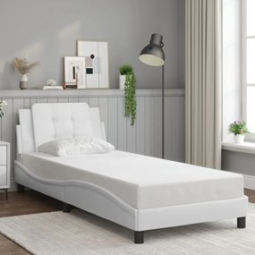 vidaXL Estrutura cama c/ cabeceira 100x200 cm couro artificial branco