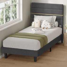 Estrutura de cama moderna 90 x 200 cm (COLCHÃO NÃO INCLUIDO) com cabeceira estofada para quarto cinza ardósia