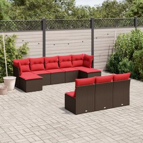 vidaXL 10 pcs conj. sofás jardim com almofadões vime PE castanho