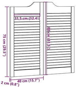 Portas de batente design de persiana 1-Par 80x80cm pinho maciço