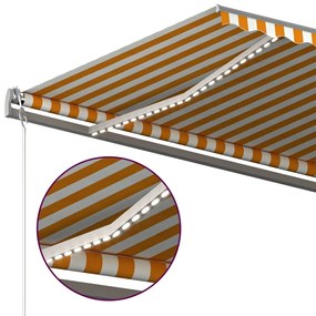 Toldo retrátil manual com LED 500x350 cm amarelo e branco