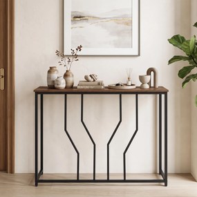Mesa de Consola Industrial, 110 x 30 x 80 cm, Estrutura Metálica Resistente, Castanho+Preto
