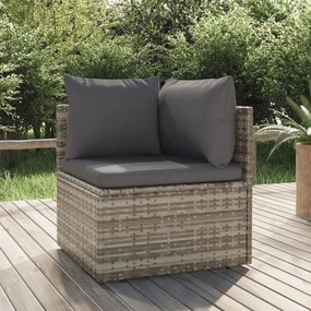 vidaXL Sofá de canto p/ jardim c/ almofadão 57x57x56 cm vime PE cinza