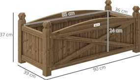 Floreira em madeira, floreira de horta exterior em madeira com orifícios de drenagem, 90 x 39 x 37 cm, castanho escuro
