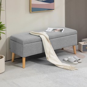Banco com arrumação estofado com acabamento em linho para quarto, capacidade de 220 kg, 110 x 39 x 45 cm, cinzento