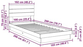 Estrutura cama cabeceira sem colchão 100x200 cm maciça carvalho